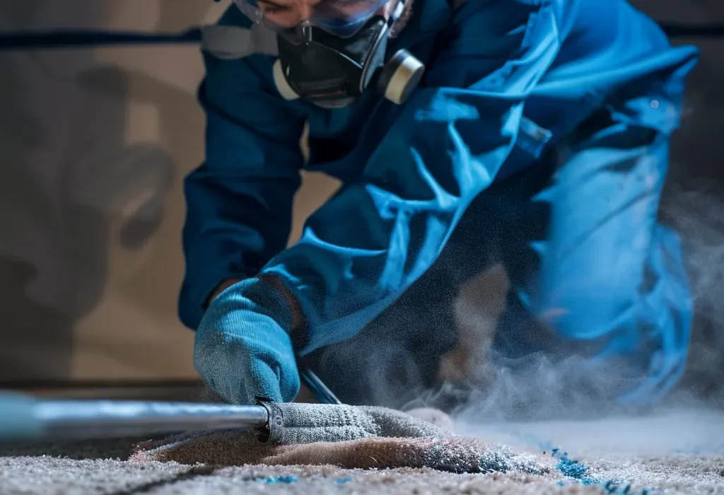 Agent ALS Services équipé pour le dépoussiérage et la remise en état après travaux